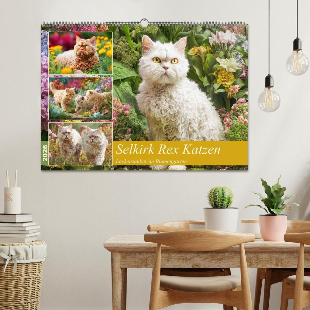 Weitere Ansicht: Selkirk Rex Katzen. Lockenzauber im Blumengarten (Wandkalender 2026 DIN A2 quer), CALVENDO Monatskalender | Rose Hurley, Calvendo