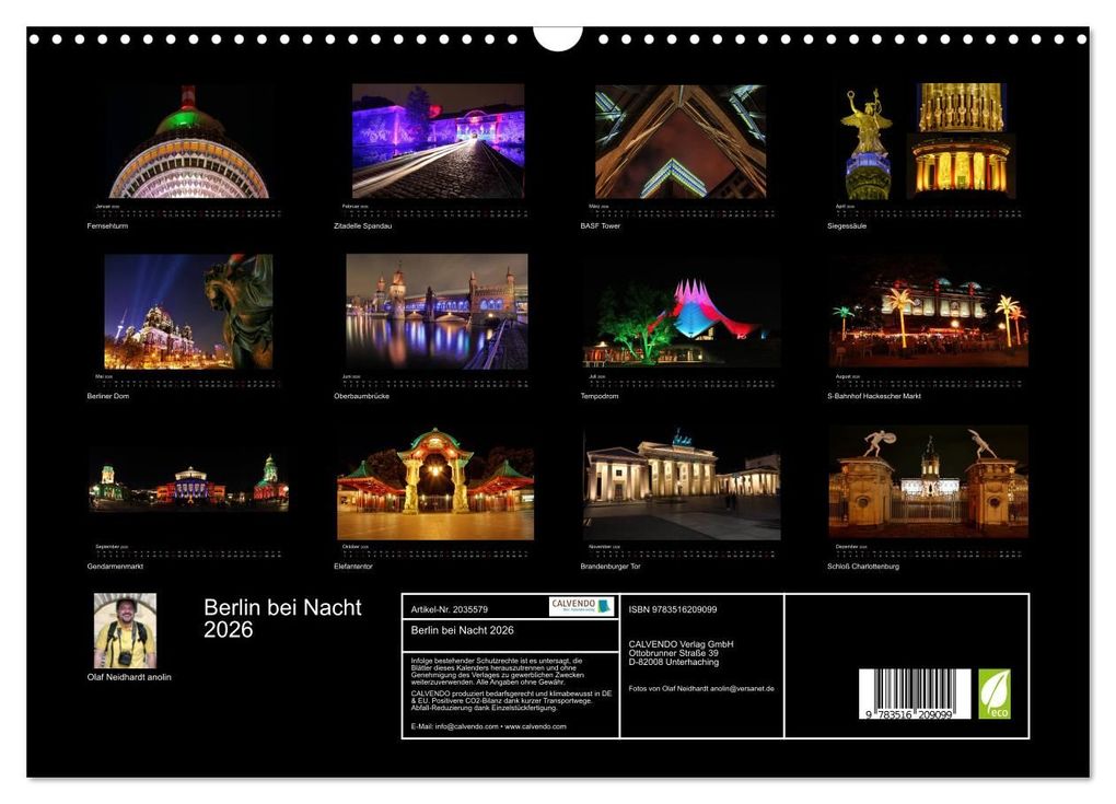 Weitere Ansicht: Berlin bei Nacht 2026 (Wandkalender 2026 DIN A3 quer), CALVENDO Monatskalender | Olaf Neidhardt anolin, Calvendo