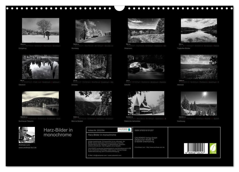 Weitere Ansicht: Harz-Bilder in monochrome (Wandkalender 2026 DIN A3 quer), CALVENDO Monatskalender | Andreas Levi, Calvendo