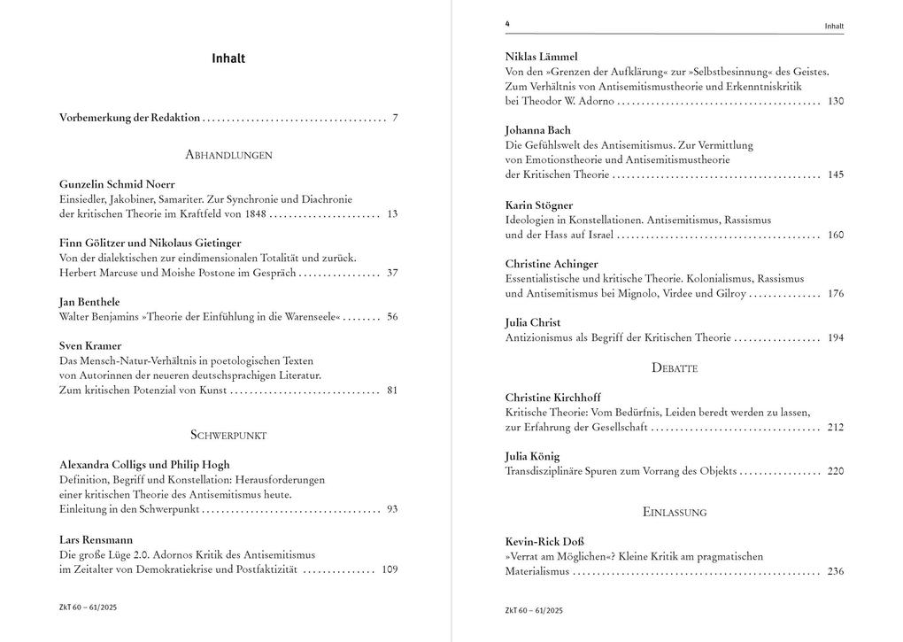 Weitere Ansicht: Zeitschrift für kritische Theorie / Zeitschrift fur kritische Theorie, Heft 60/61 (2025) | Johanna Bach, Julia Christ, Alexandra Colligs, Philip Hogh, Niklas Lämmel