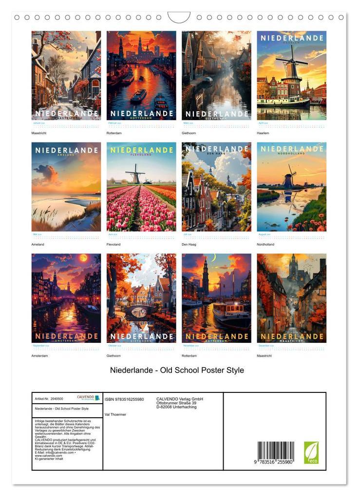 Weitere Ansicht: Niederlande - Old School Poster Style (Wandkalender 2026 DIN A3 hoch), CALVENDO Monatskalender | Val Thoermer, Calvendo