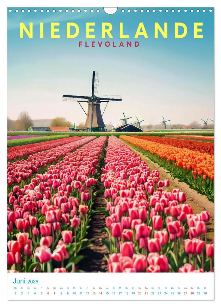 Weitere Ansicht: Niederlande - Old School Poster Style (Wandkalender 2026 DIN A3 hoch), CALVENDO Monatskalender | Val Thoermer, Calvendo