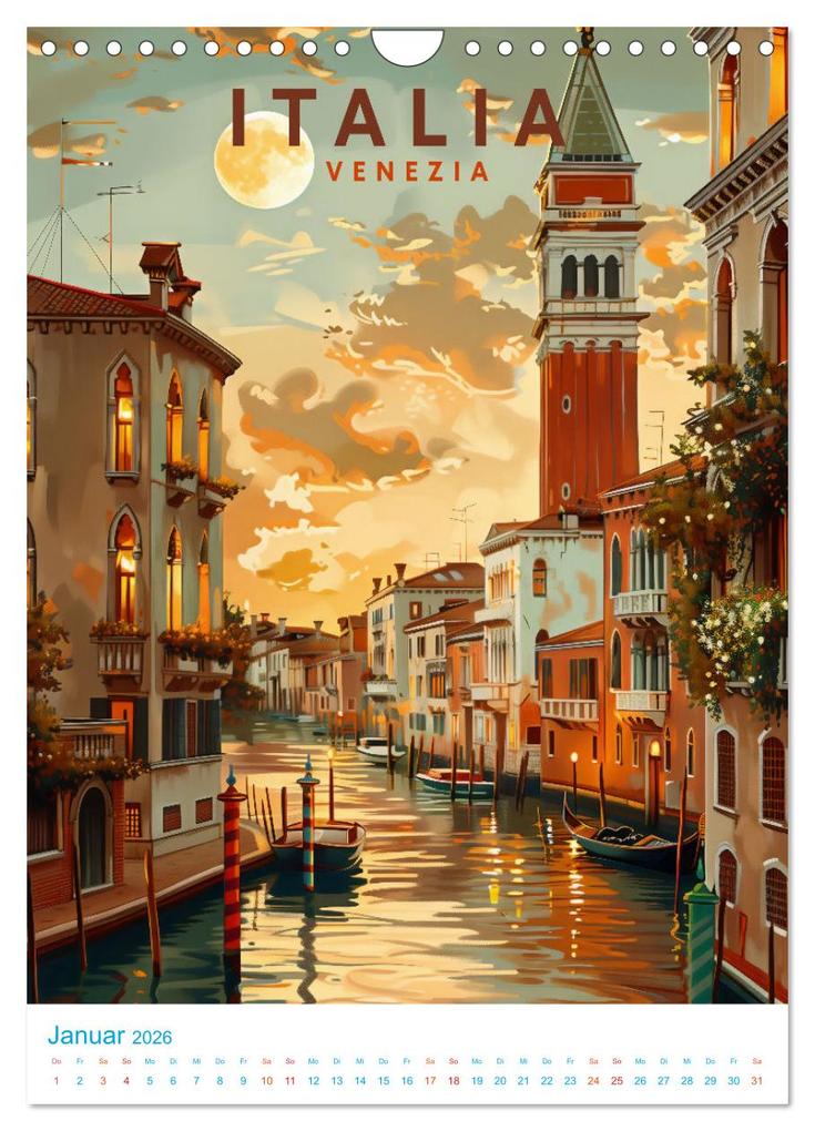 Weitere Ansicht: Italien - Old School Poster Style (Wandkalender 2026 DIN A4 hoch), CALVENDO Monatskalender | Val Thoermer, Calvendo