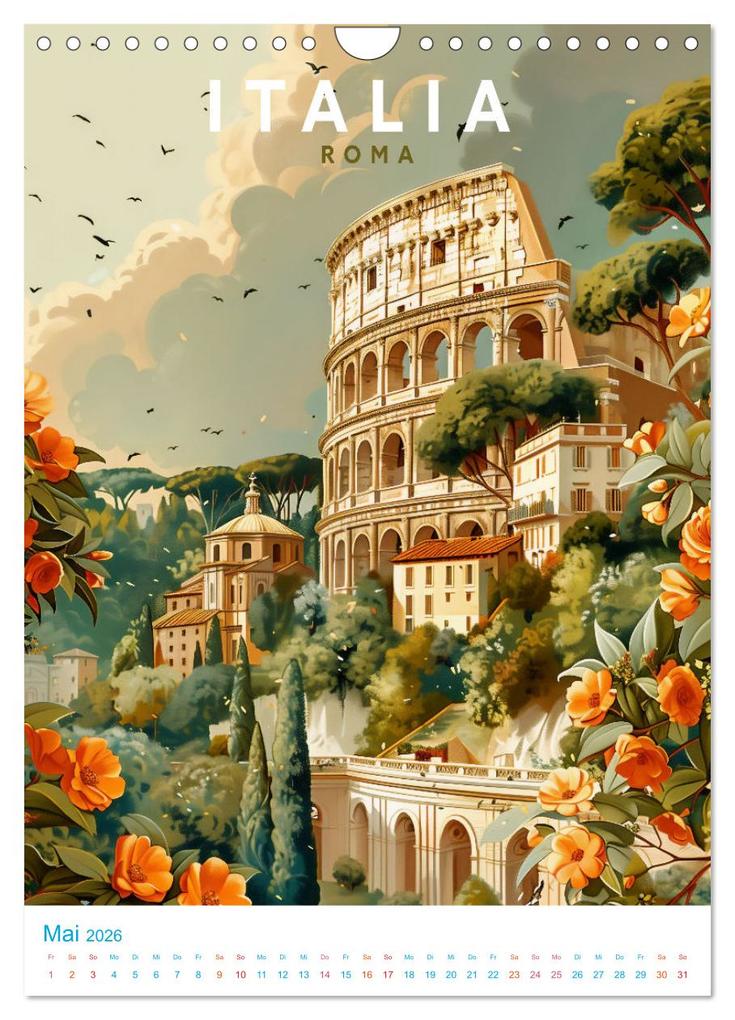 Weitere Ansicht: Italien - Old School Poster Style (Wandkalender 2026 DIN A4 hoch), CALVENDO Monatskalender | Val Thoermer, Calvendo