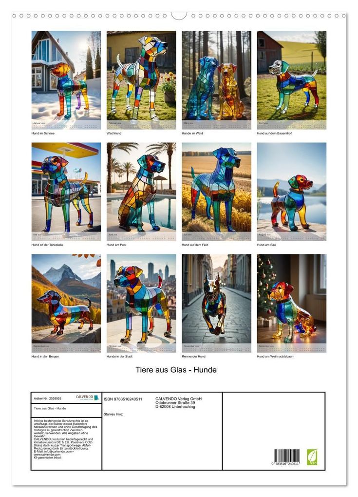 Weitere Ansicht: Tiere aus Glas - Hunde (Wandkalender 2026 DIN A2 hoch), CALVENDO Monatskalender | Stanley Hinz, Calvendo