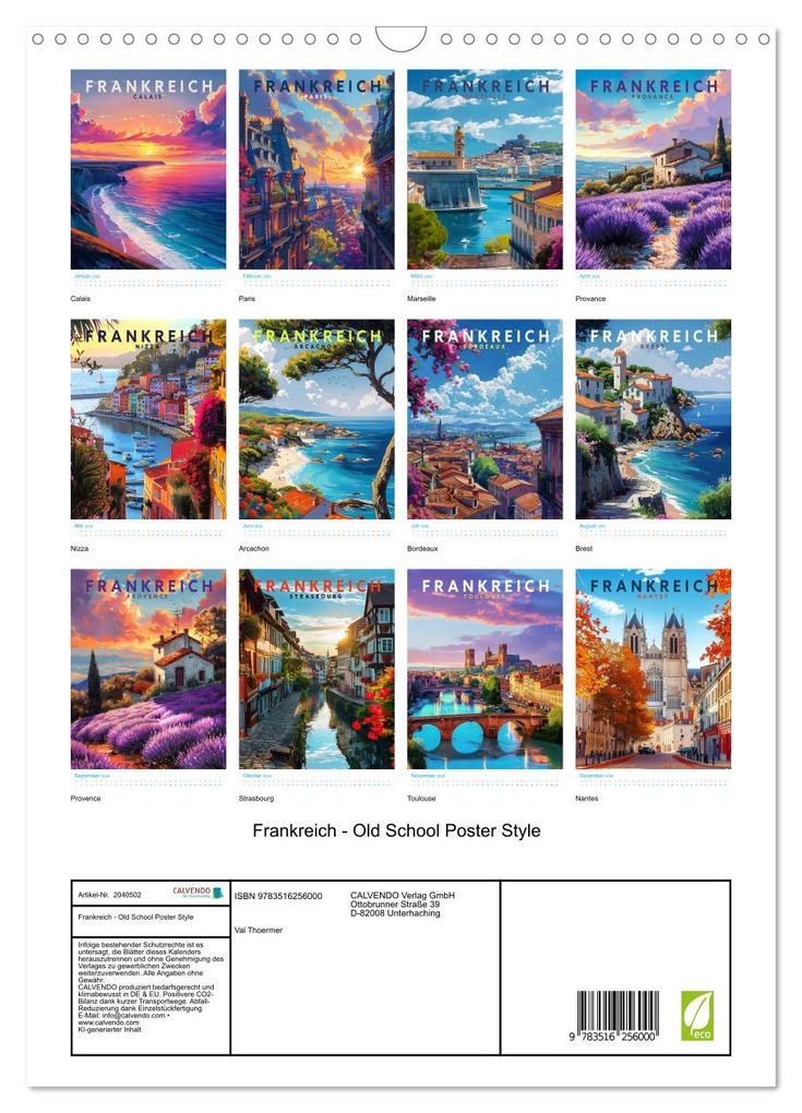 Weitere Ansicht: Frankreich - Old School Poster Style (Wandkalender 2026 DIN A3 hoch), CALVENDO Monatskalender | Val Thoermer, Calvendo