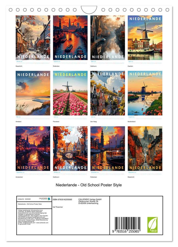 Weitere Ansicht: Niederlande - Old School Poster Style (Wandkalender 2026 DIN A4 hoch), CALVENDO Monatskalender | Val Thoermer, Calvendo