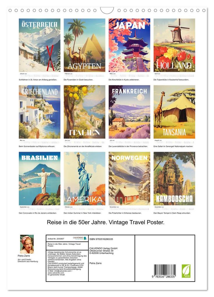Weitere Ansicht: Reise in die 50er Jahre. Vintage Travel Poster. (Wandkalender 2026 DIN A3 hoch), CALVENDO Monatskalender | Petra Zarre, Calvendo