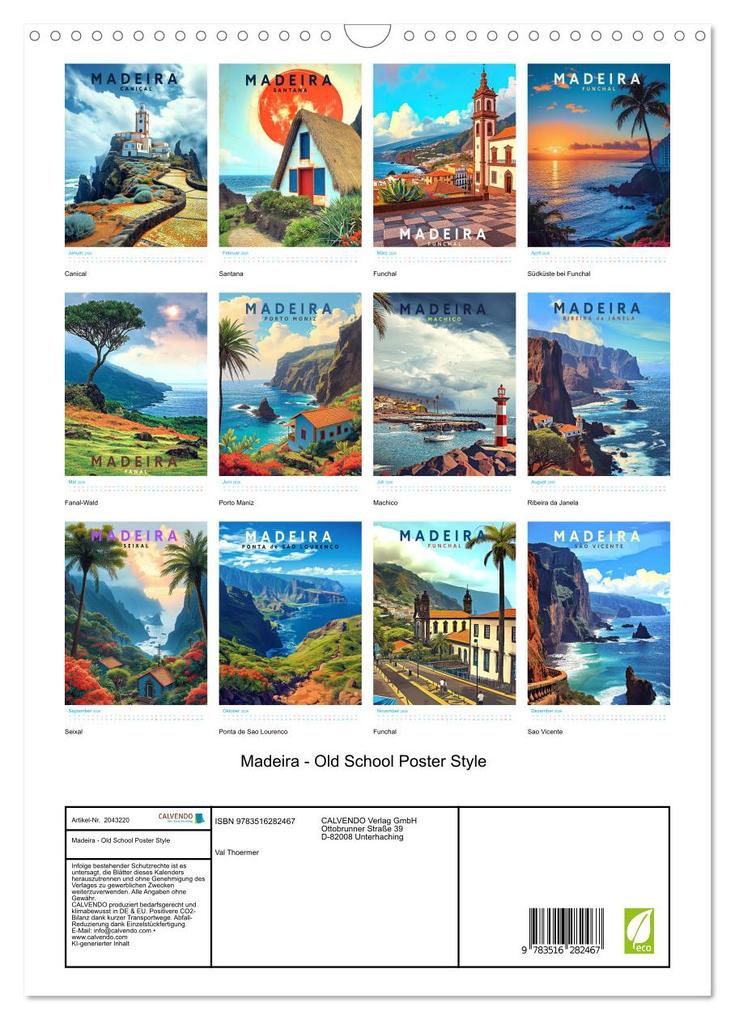 Weitere Ansicht: Madeira - Old School Poster Style (Wandkalender 2026 DIN A3 hoch), CALVENDO Monatskalender | Val Thoermer, Calvendo