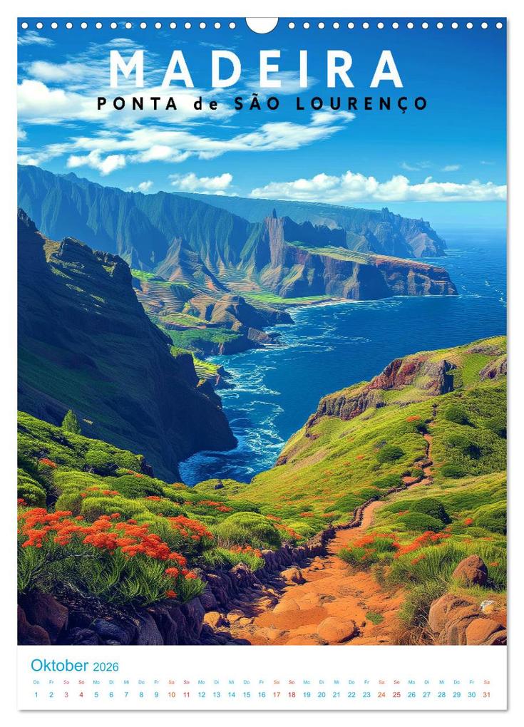 Weitere Ansicht: Madeira - Old School Poster Style (Wandkalender 2026 DIN A3 hoch), CALVENDO Monatskalender | Val Thoermer, Calvendo