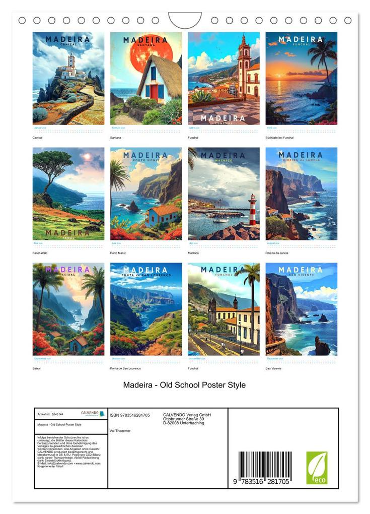 Weitere Ansicht: Madeira - Old School Poster Style (Wandkalender 2026 DIN A4 hoch), CALVENDO Monatskalender | Val Thoermer, Calvendo