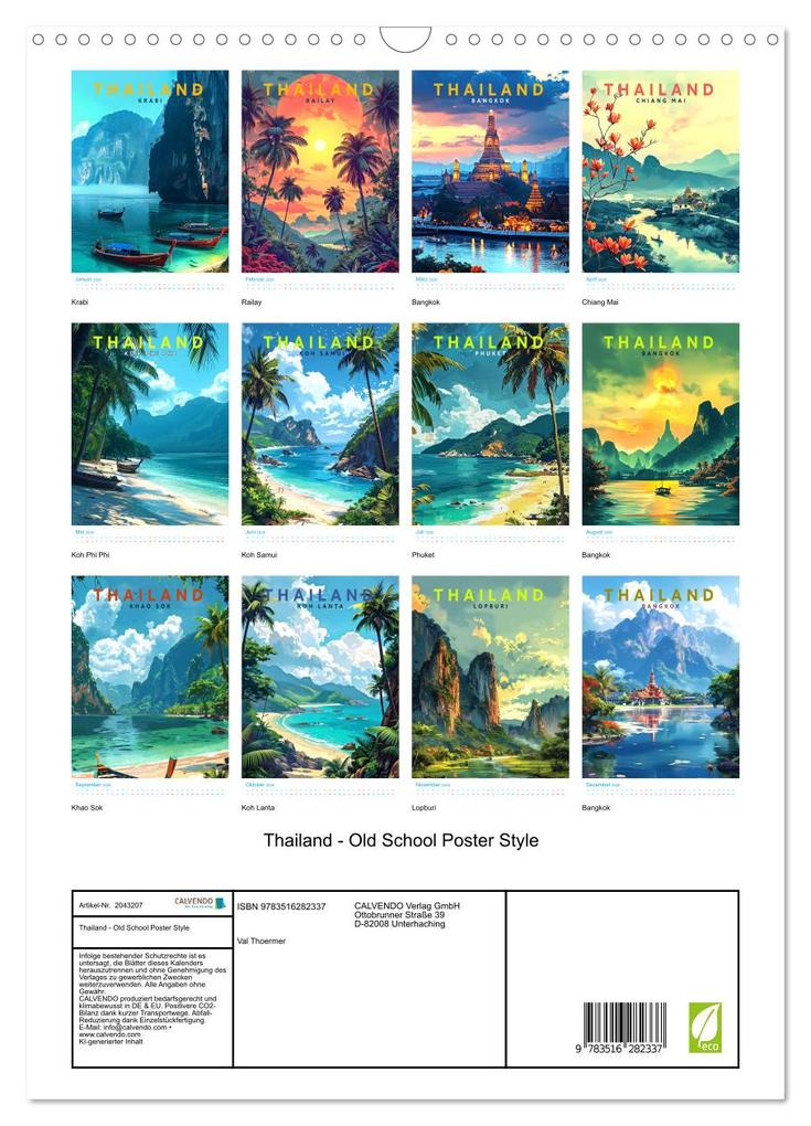 Weitere Ansicht: Thailand - Old School Poster Style (Wandkalender 2026 DIN A3 hoch), CALVENDO Monatskalender | Val Thoermer, Calvendo