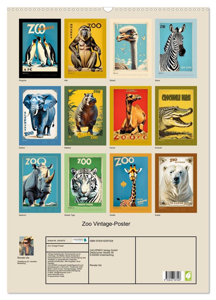 Weitere Ansicht: Zoo Vintage-Poster (Wandkalender 2026 DIN A2 hoch), CALVENDO Monatskalender | Renate Utz, Calvendo