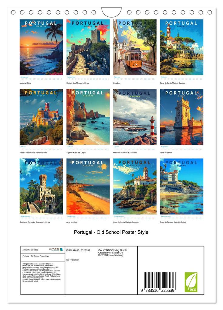 Weitere Ansicht: Portugal - Old School Poster Style (Wandkalender 2026 DIN A4 hoch), CALVENDO Monatskalender | Calvendo, Val Thoermer