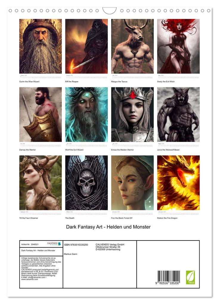 Weitere Ansicht: Dark Fantasy Art - Helden und Monster (Wandkalender 2026 DIN A3 hoch), CALVENDO Monatskalender | Markus Gann, Calvendo