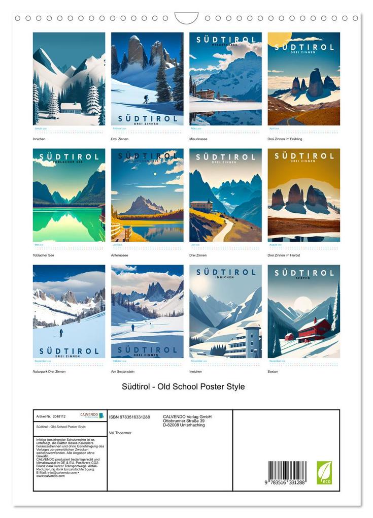 Weitere Ansicht: Südtirol - Old School Poster Style (Wandkalender 2026 DIN A3 hoch), CALVENDO Monatskalender | Val Thoermer, Calvendo