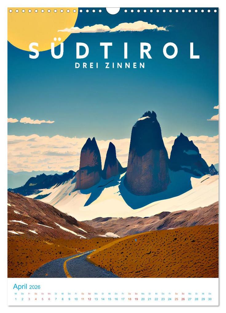Weitere Ansicht: Südtirol - Old School Poster Style (Wandkalender 2026 DIN A3 hoch), CALVENDO Monatskalender | Val Thoermer, Calvendo