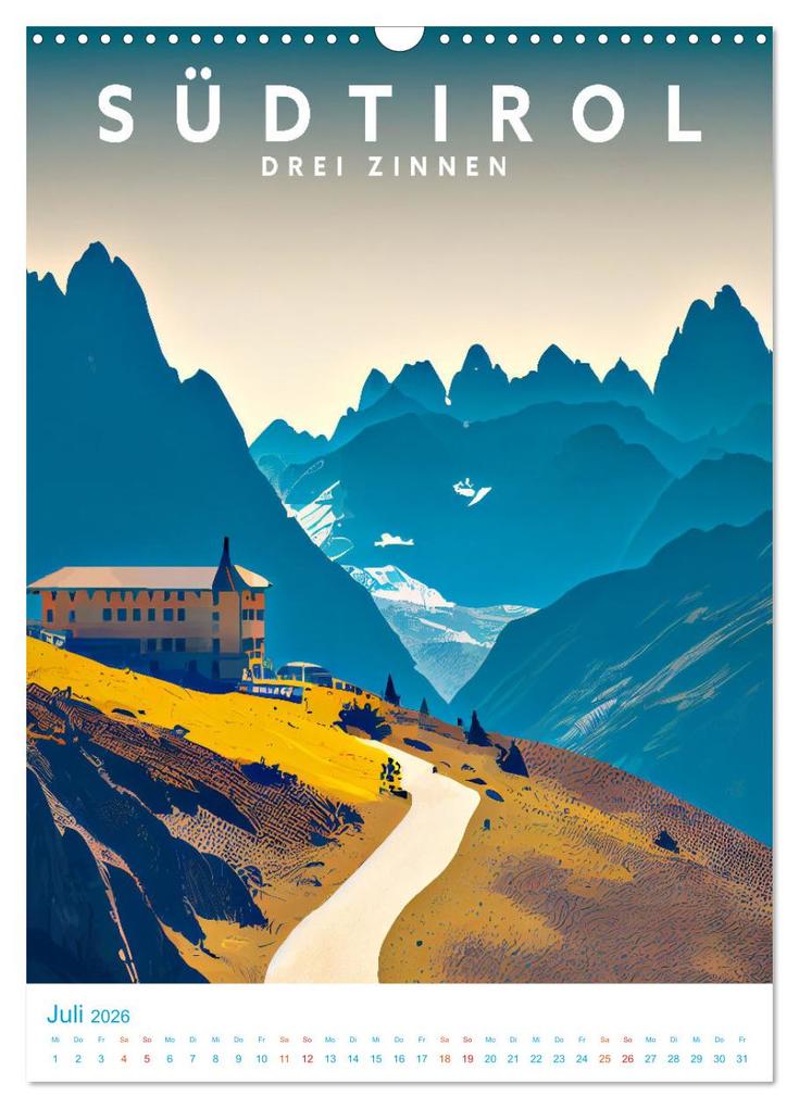 Weitere Ansicht: Südtirol - Old School Poster Style (Wandkalender 2026 DIN A3 hoch), CALVENDO Monatskalender | Val Thoermer, Calvendo