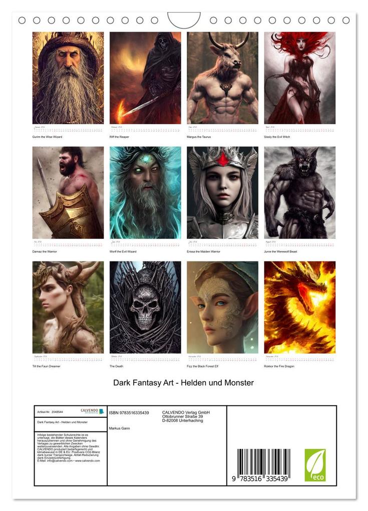Weitere Ansicht: Dark Fantasy Art - Helden und Monster (Wandkalender 2026 DIN A4 hoch), CALVENDO Monatskalender | Markus Gann, Calvendo