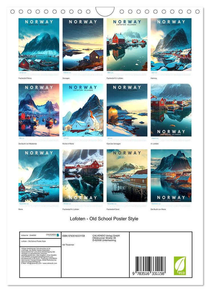 Weitere Ansicht: Lofoten - Old School Poster Style (Wandkalender 2026 DIN A4 hoch), CALVENDO Monatskalender | Val Thoermer, Calvendo