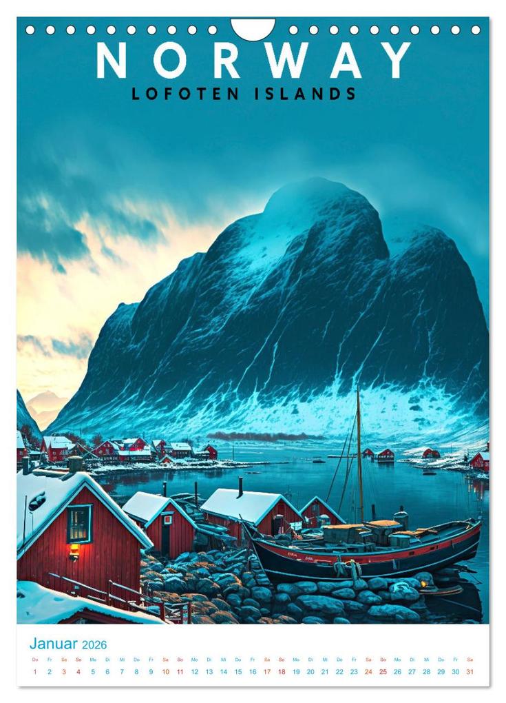 Weitere Ansicht: Lofoten - Old School Poster Style (Wandkalender 2026 DIN A4 hoch), CALVENDO Monatskalender | Val Thoermer, Calvendo