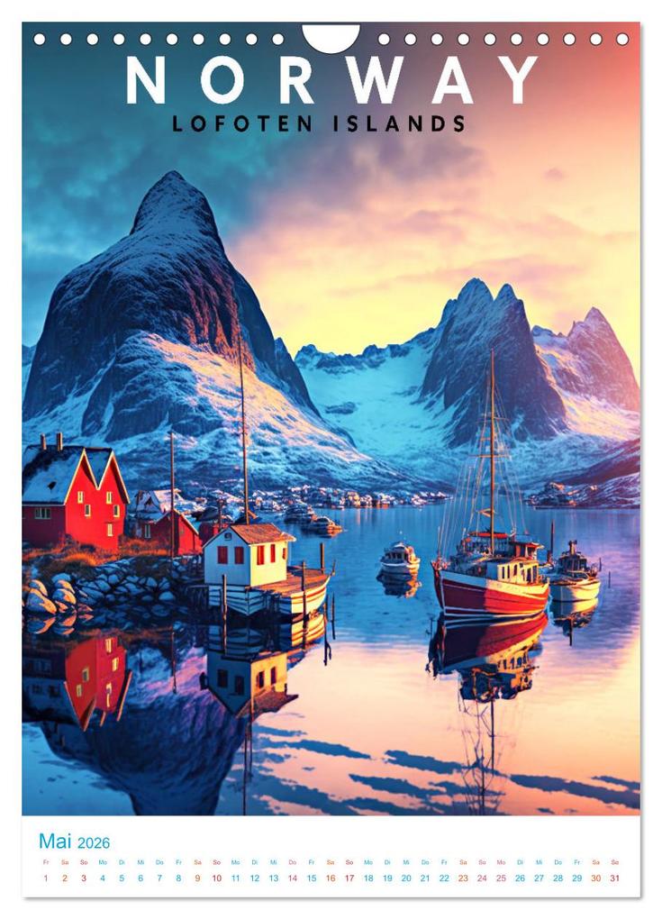 Weitere Ansicht: Lofoten - Old School Poster Style (Wandkalender 2026 DIN A4 hoch), CALVENDO Monatskalender | Val Thoermer, Calvendo