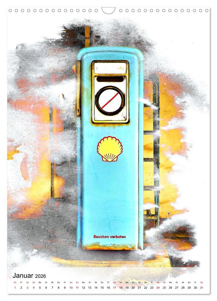Weitere Ansicht: Gasoline - Vintage Tanksäulen in Szene gesetzt (Wandkalender 2026 DIN A3 hoch), CALVENDO Monatskalender | Renate Utz, Calvendo