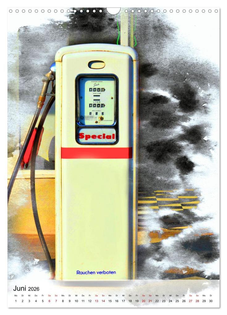 Weitere Ansicht: Gasoline - Vintage Tanksäulen in Szene gesetzt (Wandkalender 2026 DIN A3 hoch), CALVENDO Monatskalender | Renate Utz, Calvendo