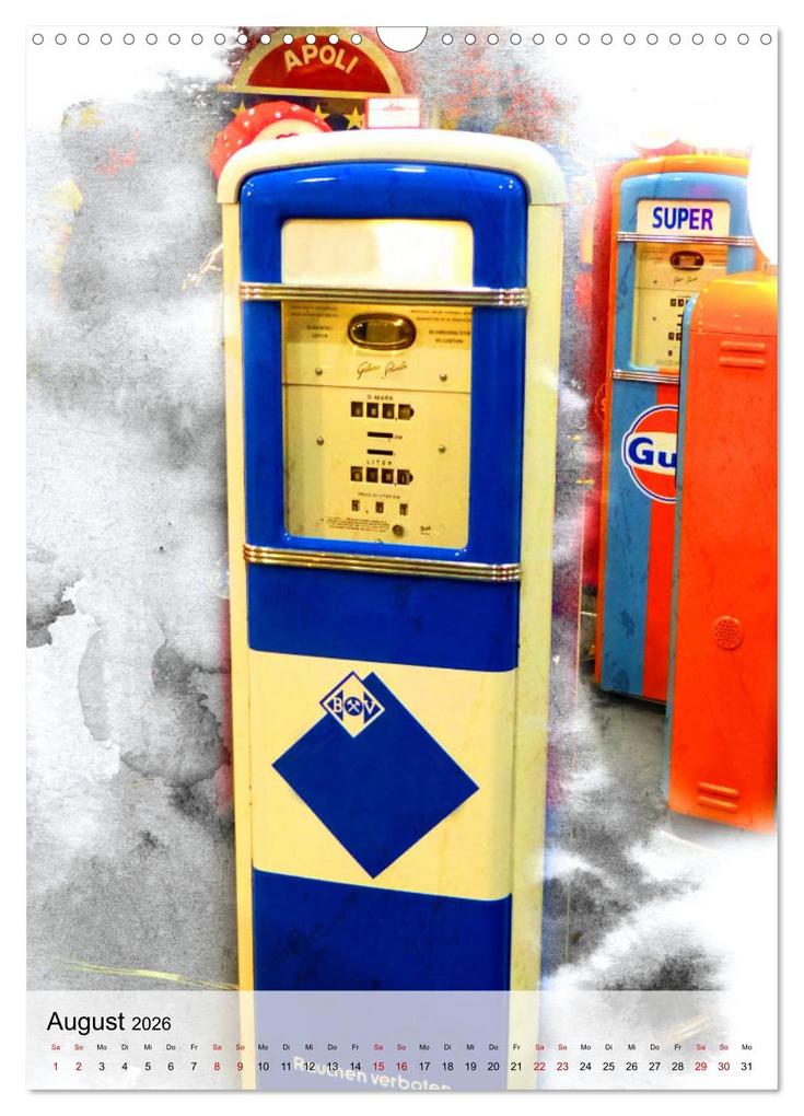 Weitere Ansicht: Gasoline - Vintage Tanksäulen in Szene gesetzt (Wandkalender 2026 DIN A3 hoch), CALVENDO Monatskalender | Renate Utz, Calvendo