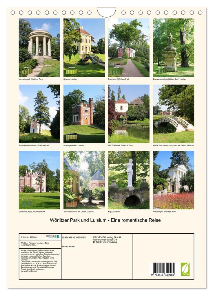 Weitere Ansicht: Wörlitzer Park und Luisium - Eine romantische Reise (Wandkalender 2026 DIN A4 hoch), CALVENDO Monatskalender | Gisela Kruse, Calvendo