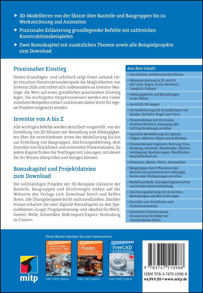 Weitere Ansicht: 3D-Konstruktionen mit Autodesk Inventor 2026 | Detlef Ridder
