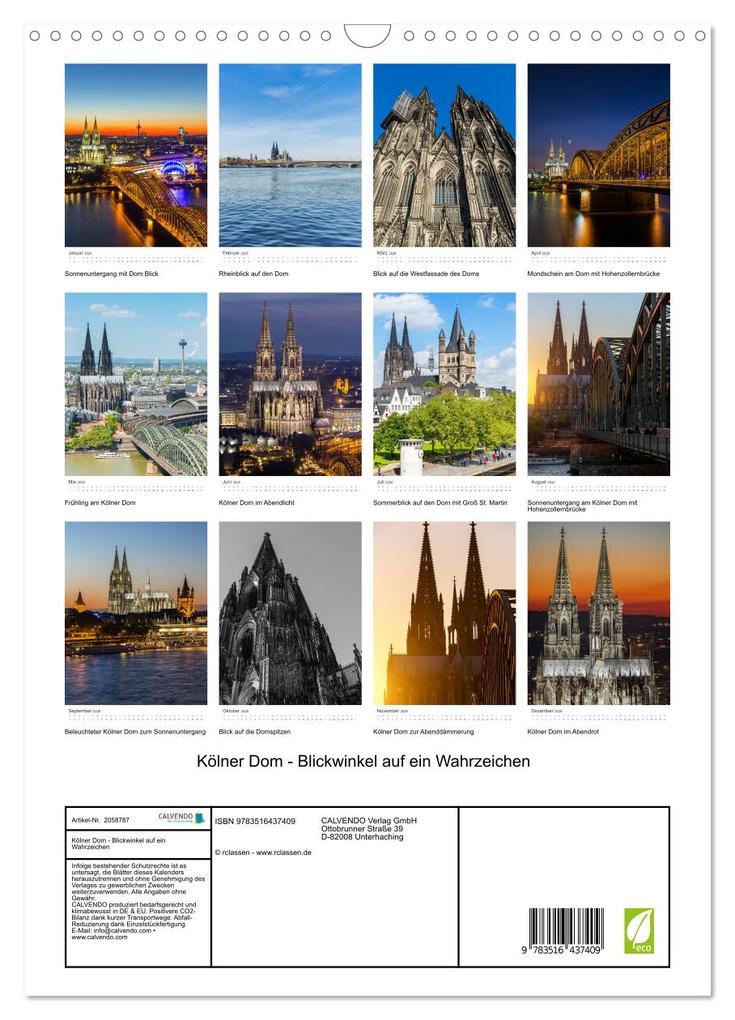 Weitere Ansicht: Kölner Dom - Blickwinkel auf ein Wahrzeichen (Wandkalender 2026 DIN A3 hoch), CALVENDO Monatskalender | Calvendo, rclassen, rclassen rclassen