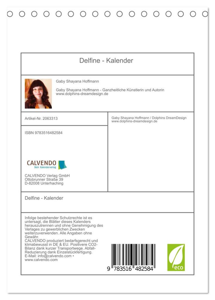 Weitere Ansicht: Delfine - Kalender (Tischkalender 2026 DIN A5 hoch), CALVENDO Monatskalender | Calvendo, Gaby Shayana Hoffmann