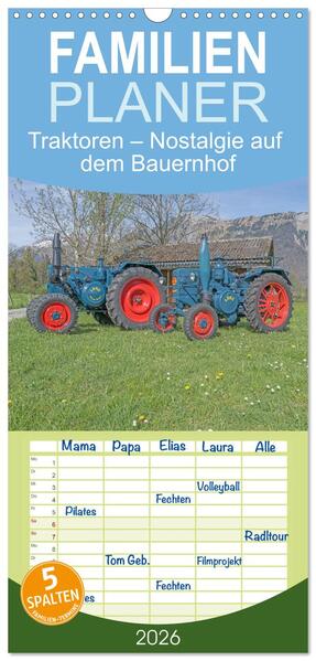 Produktbild: Familienplaner 2026 - Traktoren - Nostalgie auf dem Bauernhof mit 5 Spalten (Wandkalender, 21 x 45 cm) CALVENDO | Alois J. Koller, Calvendo