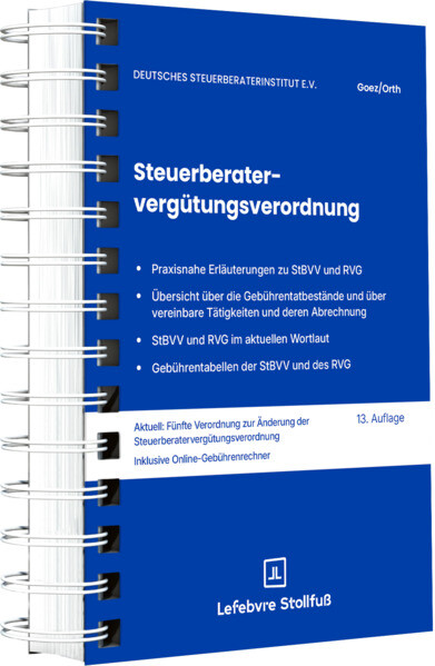 Produktbild: Steuerberatervergütungsverordnung | Christoph Goez, Sebastian Orth