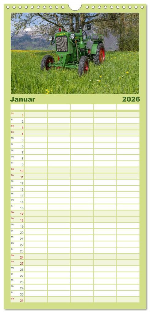 Weitere Ansicht: Familienplaner 2026 - Traktoren - Nostalgie auf dem Bauernhof mit 5 Spalten (Wandkalender, 21 x 45 cm) CALVENDO | Alois J. Koller, Calvendo