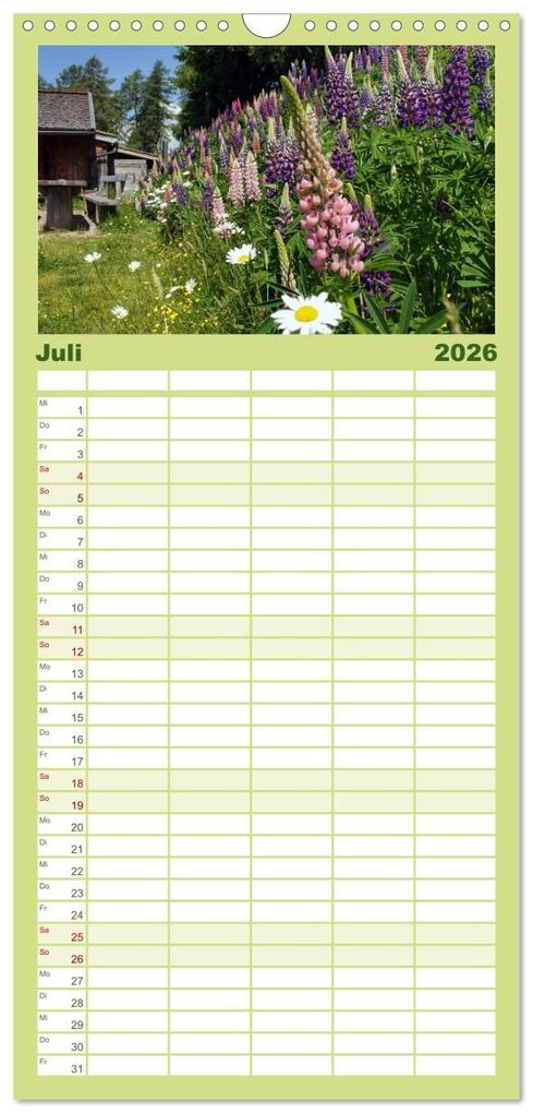 Weitere Ansicht: Familienplaner 2026 - Zauber der Berglandschaft mit 5 Spalten (Wandkalender, 21 x 45 cm) CALVENDO | Christine Wirges, Calvendo