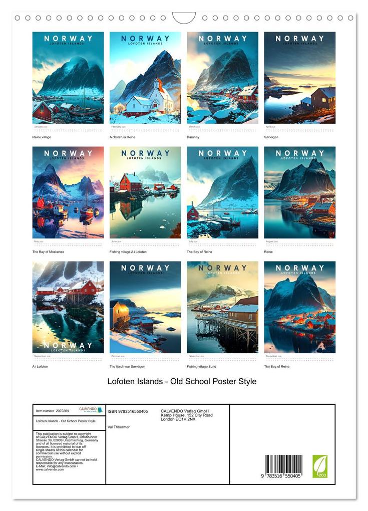 Weitere Ansicht: Lofoten Islands - Old School Poster Style (Wall Calendar 2026 DIN A3 portrait), CALVENDO 12 Month Wall Calendar | Calvendo, Val Thoermer