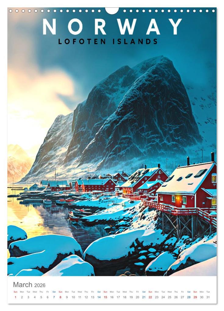 Weitere Ansicht: Lofoten Islands - Old School Poster Style (Wall Calendar 2026 DIN A3 portrait), CALVENDO 12 Month Wall Calendar | Calvendo, Val Thoermer