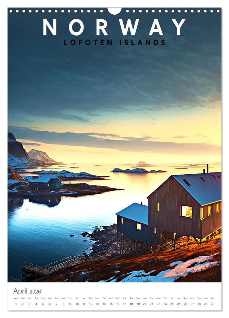 Weitere Ansicht: Lofoten Islands - Old School Poster Style (Wall Calendar 2026 DIN A3 portrait), CALVENDO 12 Month Wall Calendar | Calvendo, Val Thoermer