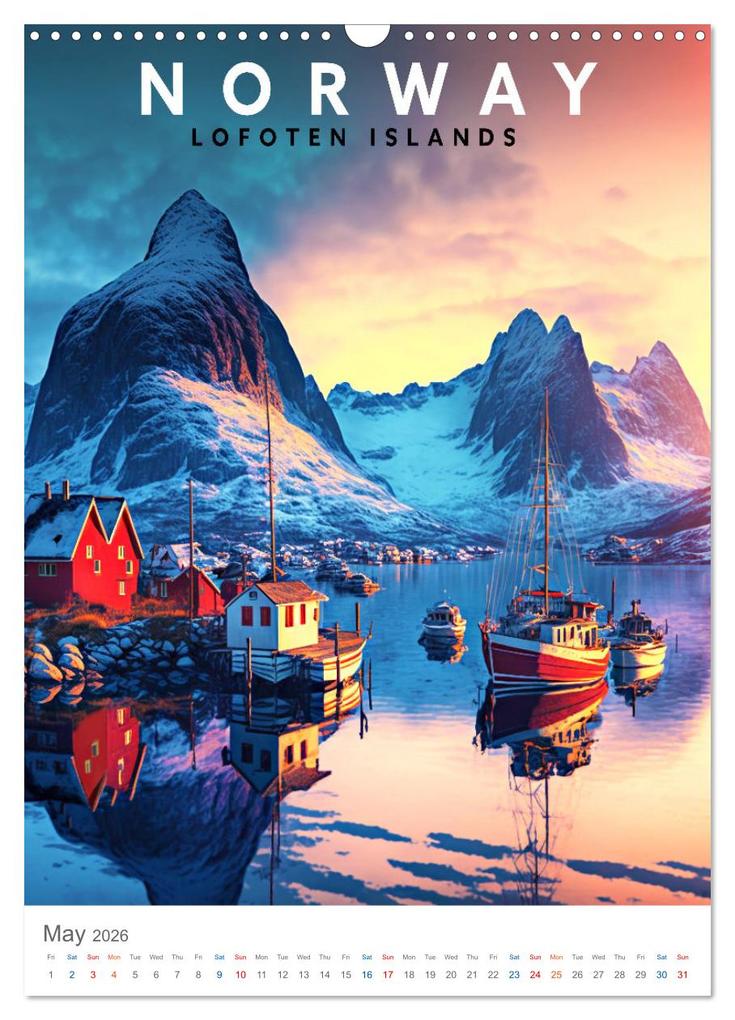 Weitere Ansicht: Lofoten Islands - Old School Poster Style (Wall Calendar 2026 DIN A3 portrait), CALVENDO 12 Month Wall Calendar | Calvendo, Val Thoermer