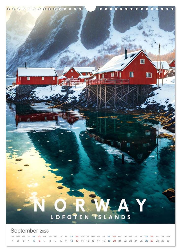 Weitere Ansicht: Lofoten Islands - Old School Poster Style (Wall Calendar 2026 DIN A3 portrait), CALVENDO 12 Month Wall Calendar | Calvendo, Val Thoermer