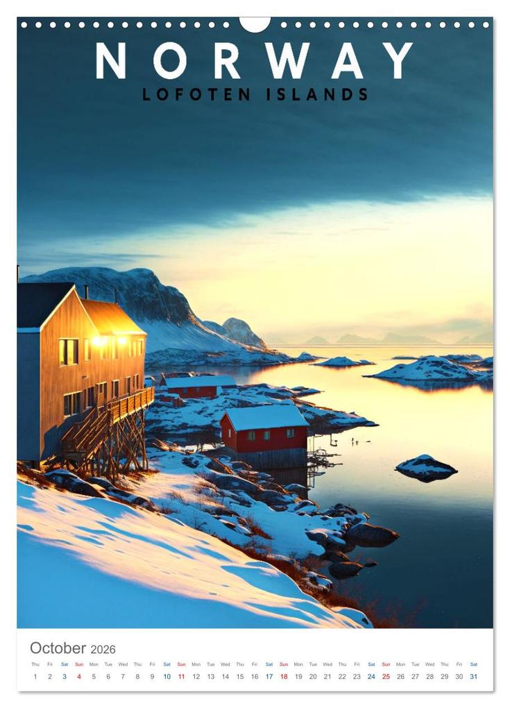 Weitere Ansicht: Lofoten Islands - Old School Poster Style (Wall Calendar 2026 DIN A3 portrait), CALVENDO 12 Month Wall Calendar | Calvendo, Val Thoermer