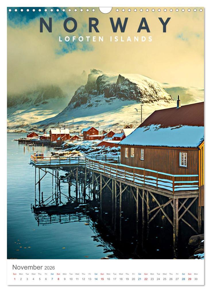 Weitere Ansicht: Lofoten Islands - Old School Poster Style (Wall Calendar 2026 DIN A3 portrait), CALVENDO 12 Month Wall Calendar | Calvendo, Val Thoermer