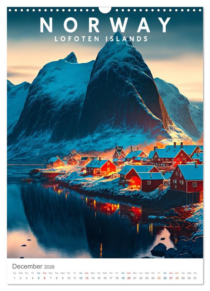 Weitere Ansicht: Lofoten Islands - Old School Poster Style (Wall Calendar 2026 DIN A3 portrait), CALVENDO 12 Month Wall Calendar | Calvendo, Val Thoermer