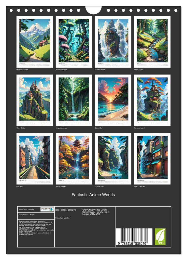 Weitere Ansicht: Fantastic Anime Worlds (Wall Calendar 2026 DIN A4 portrait), CALVENDO 12 Month Wall Calendar | Calvendo, Sebastian Luedke