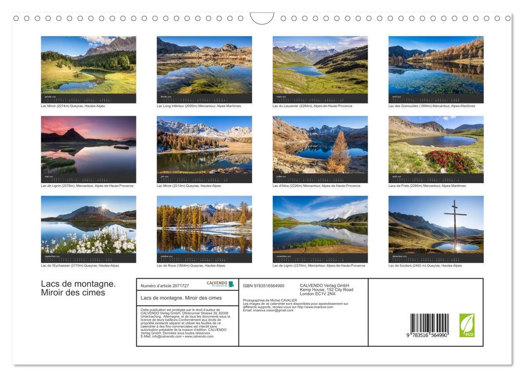 Weitere Ansicht: Lacs de montagne. Miroir des cimes (Calendrier mural 2026 DIN A3 vertical), CALVENDO calendrier mensuel | Calvendo, Michel CAVALIER