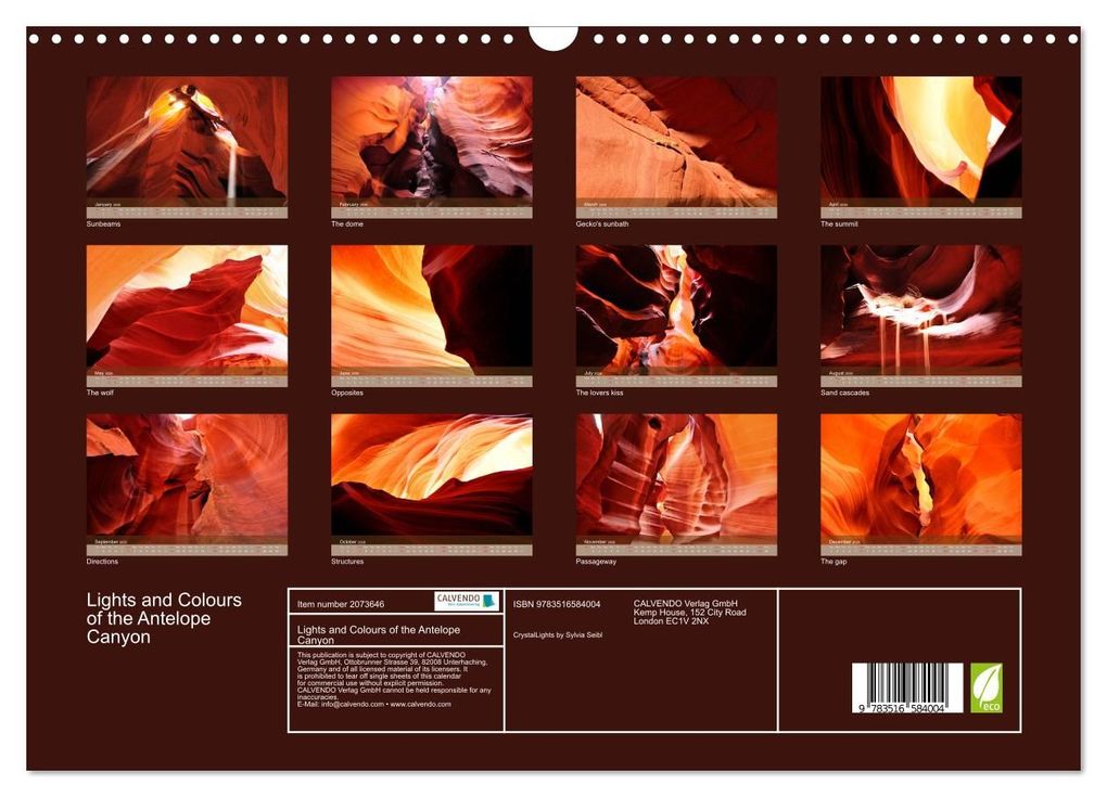 Weitere Ansicht: Lights and Colours of the Antelope Canyon (Wall Calendar 2026 DIN A3 landscape), CALVENDO 12 Month Wall Calendar | Calvendo, Sylvia Seibl, Crystallights By Sylvia Seibl