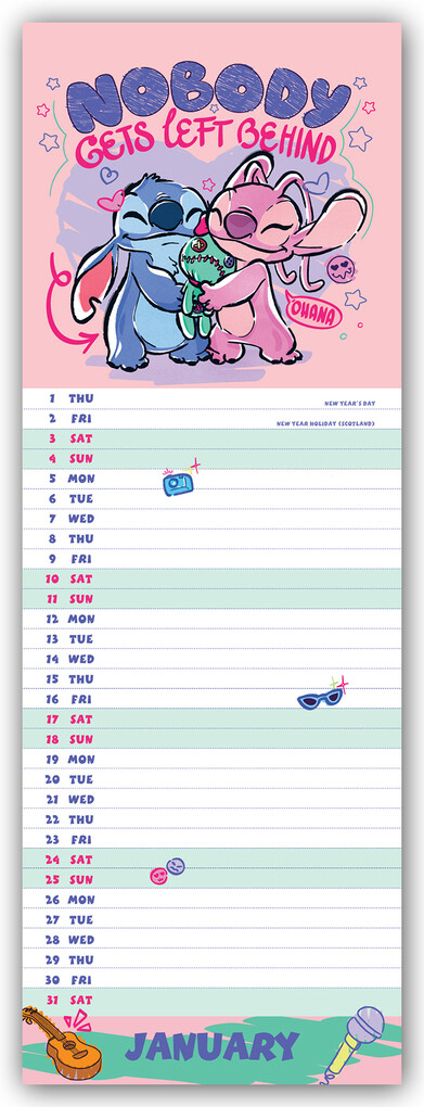 Weitere Ansicht: Disney Stitch 2026 - Slimline-Kalender