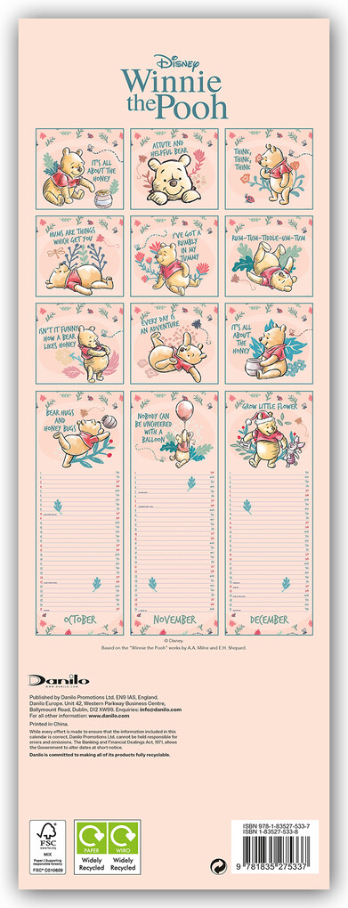 Weitere Ansicht: Disney - Winnie the Pooh 2026 - Slimline-Kalender | Danilo